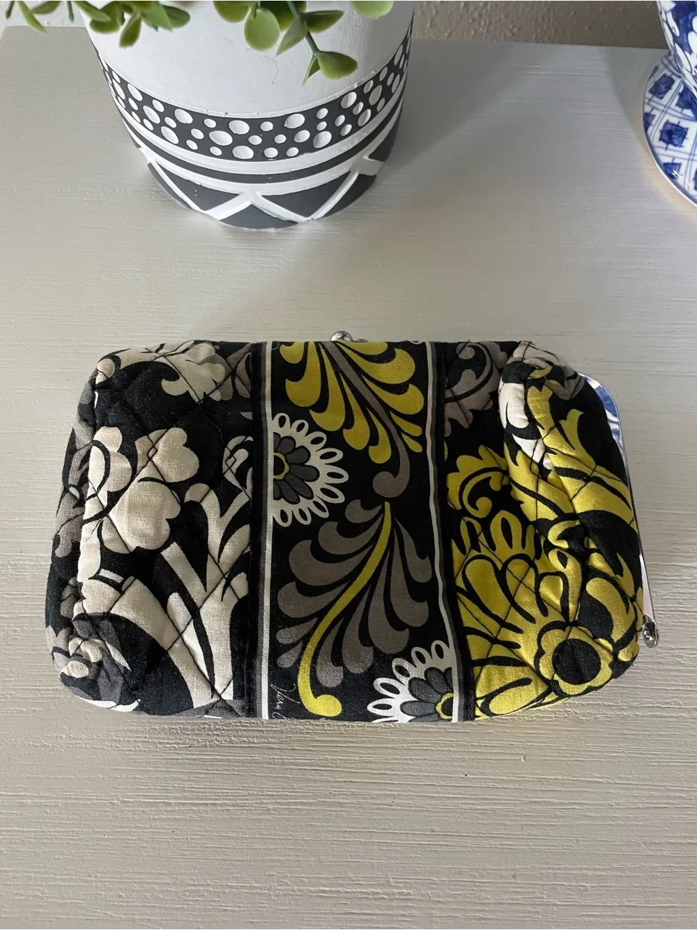 Vera Bradley Double Kisslock Closure Wallet Baroque Retired Black Yellow Green